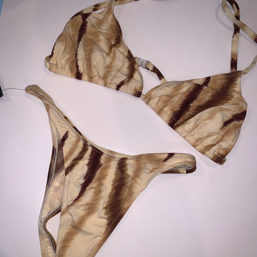 NWT 90s Vintage Brown Tiger Print Bikini Set